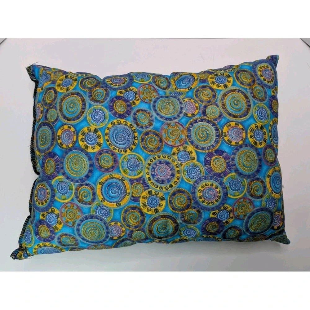 Set of 2 Decorative Pillows 12x16 Blue Gold Boho Swirl Pattern Meditation